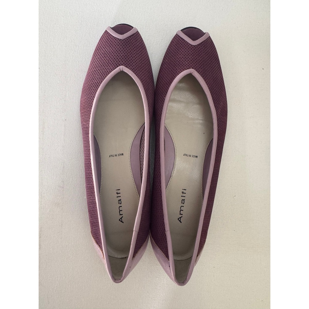 Amalfi by Rangoni Peep Toe Perforated Suede‎ Flats Size 10B Purple Made in Italy